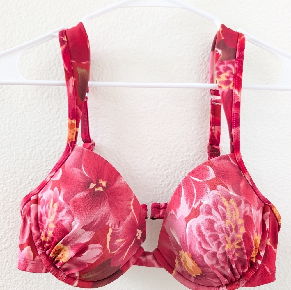 Shape Fx Swim‎ Bikini Top Flotal Pink Red 12 C-0571 Underwire